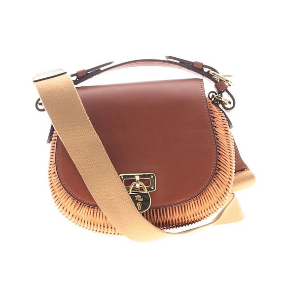 Ralph Lauren Tanner Rattan Small Crossbody Bag Wicker Brown Leather - Picture 1 of 5